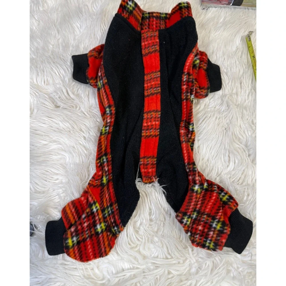 Red Plaid Fleece Pet Pajamas Soft Warm Dog Cat Jumpsuit Small